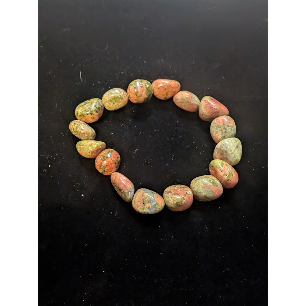 Unakite Bead Bracelet Stretch Stackable Repurpose Harvest